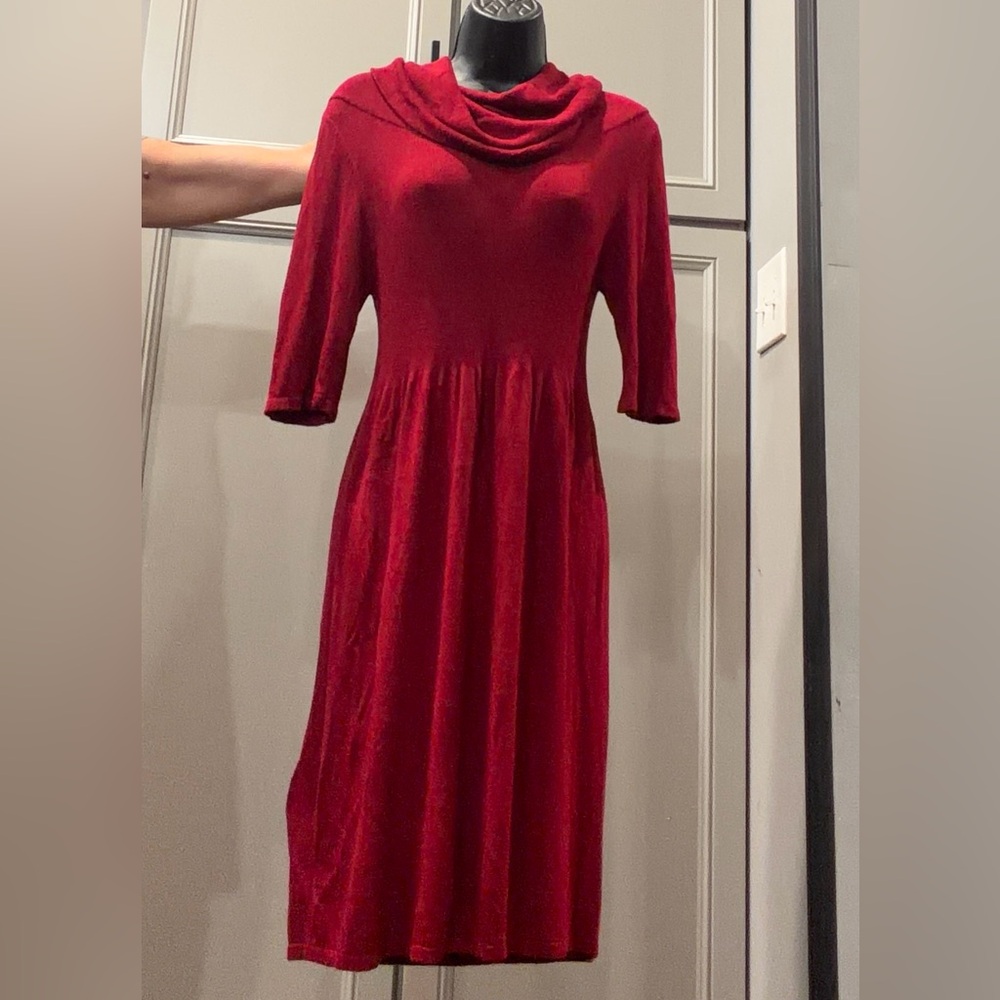 Sophie Max Maroon Cowl Neck Knit Dress